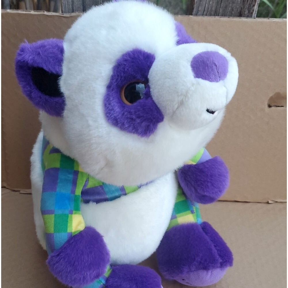 Legoland Purple Panda Plush – Aurora 12” Stuffed Animal with Plaid Shirt